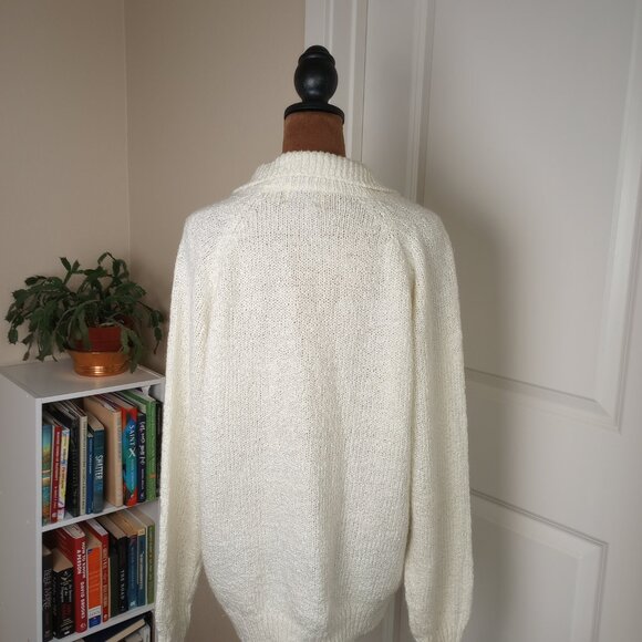 Authentic Vintage 80s Preppy White Cable Knit Collared Sweater Miranda - Picture 8 of 8